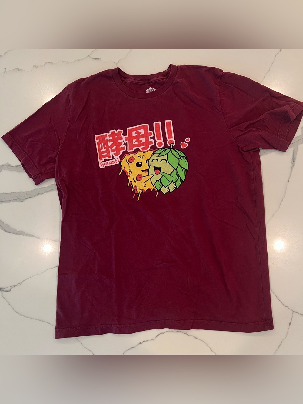 Maroon Graphic T-Shirt with Pizza & Hop Characters